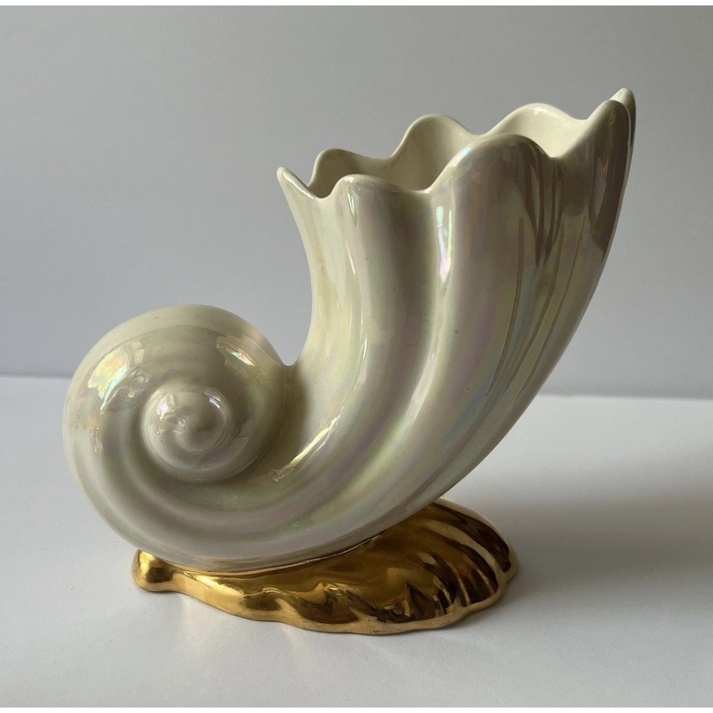 VTG MCM Pearl China Co Lusterware Decorative‎ Shell 22KT Gold